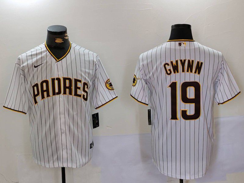 Men San Diego Padres #19 Gwynn White Stripe Game 2024 Nike MLB Jersey style 1->san diego padres->MLB Jersey